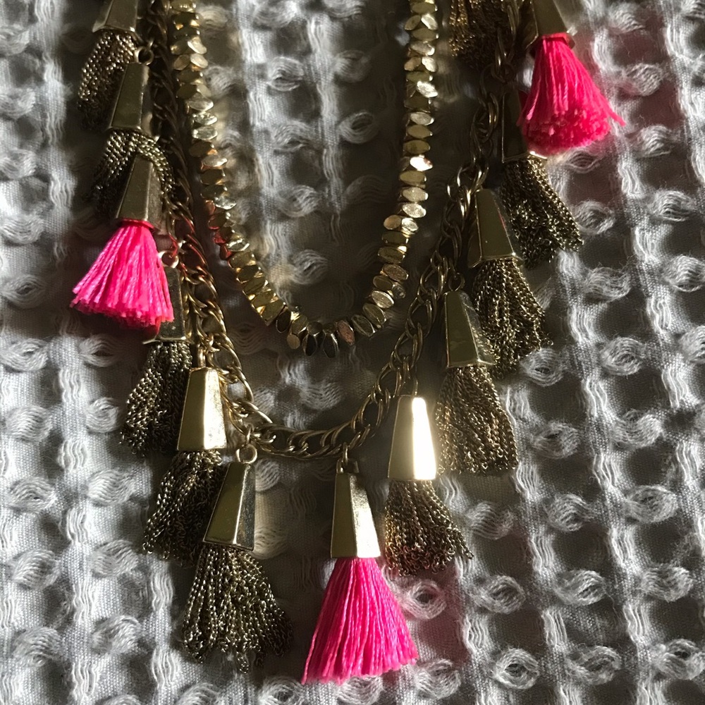 Baublebar gold necklace with pink tassels